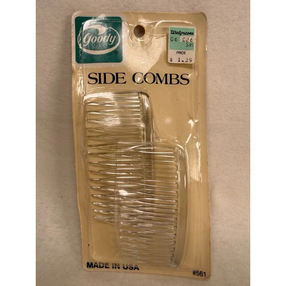 1985 Vintage Goody Hair Kant Slip Side Combs 2 Clear Sealed Pkg #561 NOS